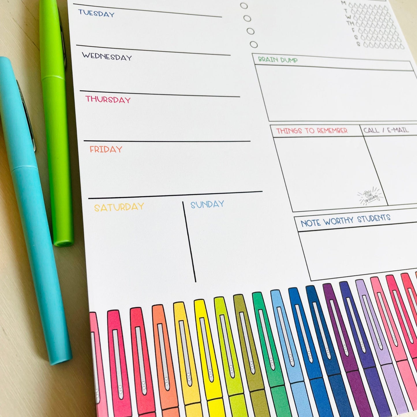Rainbow Pen Weekly Teacher Planner