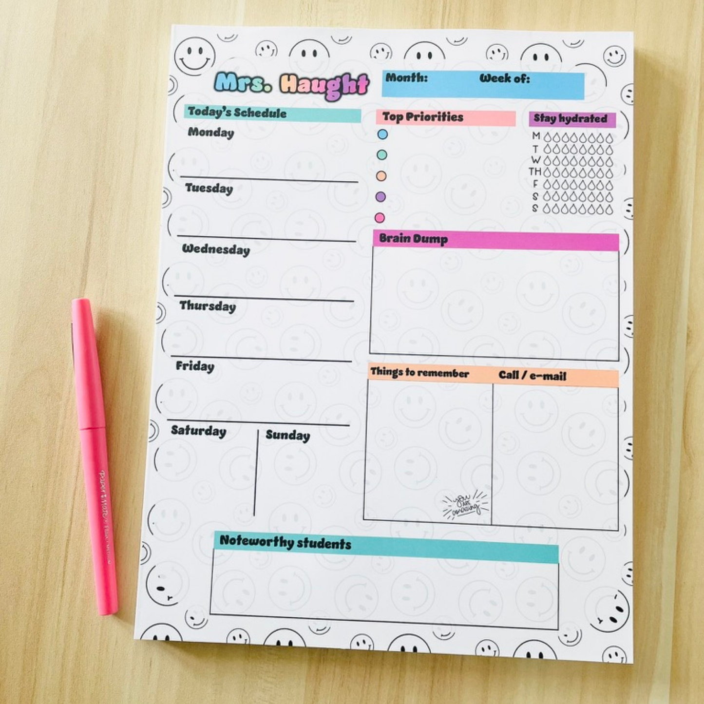 Retro Smiley Teacher Weekly Planner
