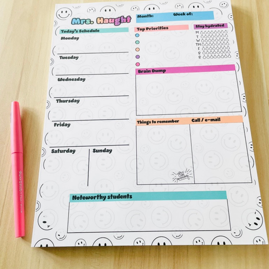 Retro Smiley Teacher Weekly Planner