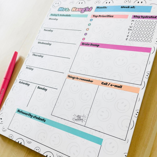 Retro Smiley Teacher Weekly Planner