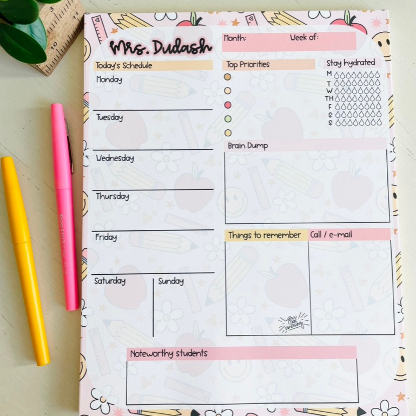 Retro Teacher Weekly Planner